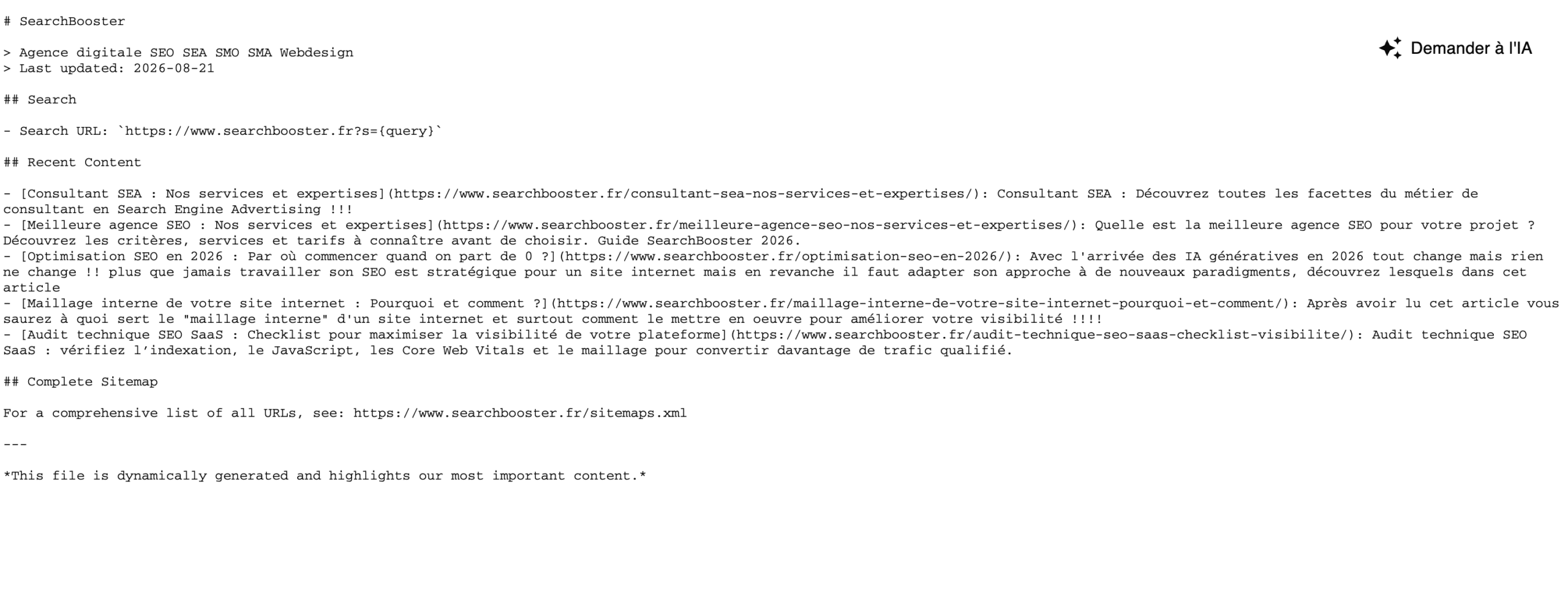 Fichier LLMS de SearchBooster.fr